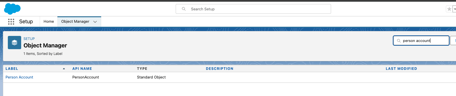 Object Manager showing the Person Account object with Page Layouts selected.