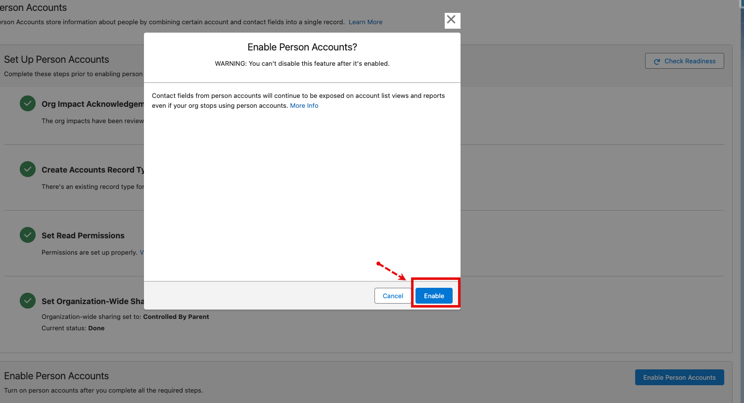 Final Enable prompt for the Person Accounts feature.