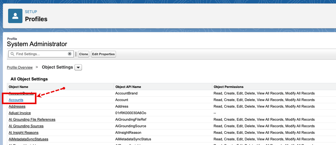 Account record type edit screen showing available and selected record types.
