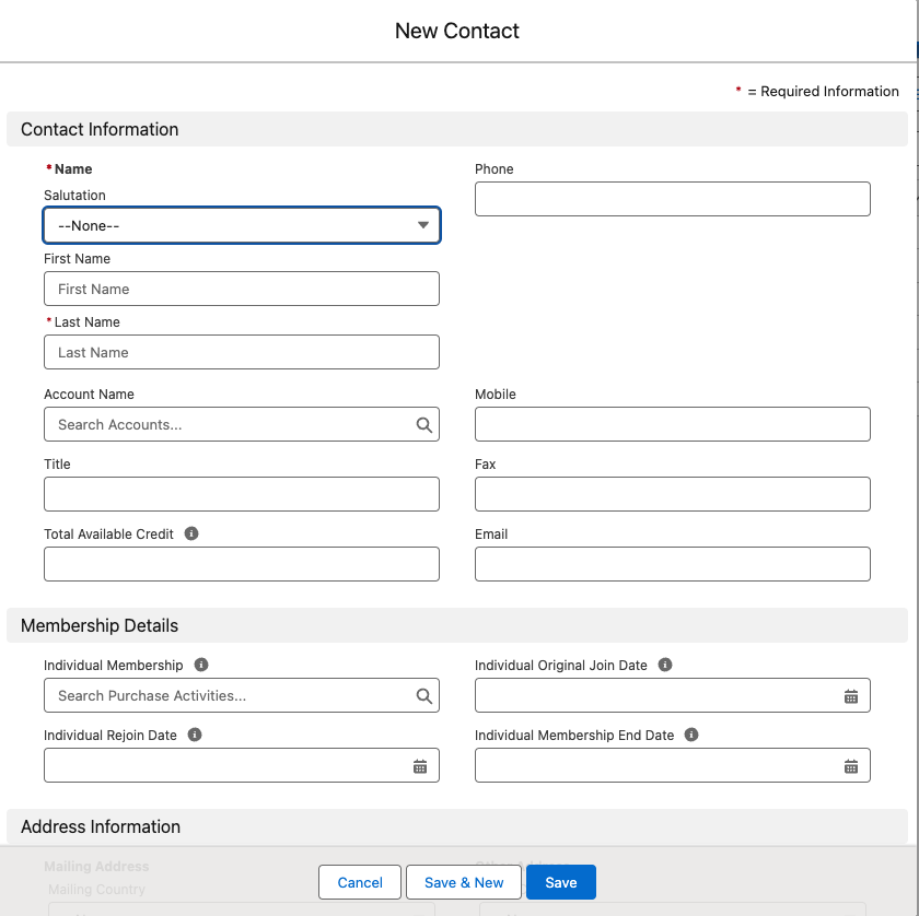 The new Contact form with Last Name and other fields