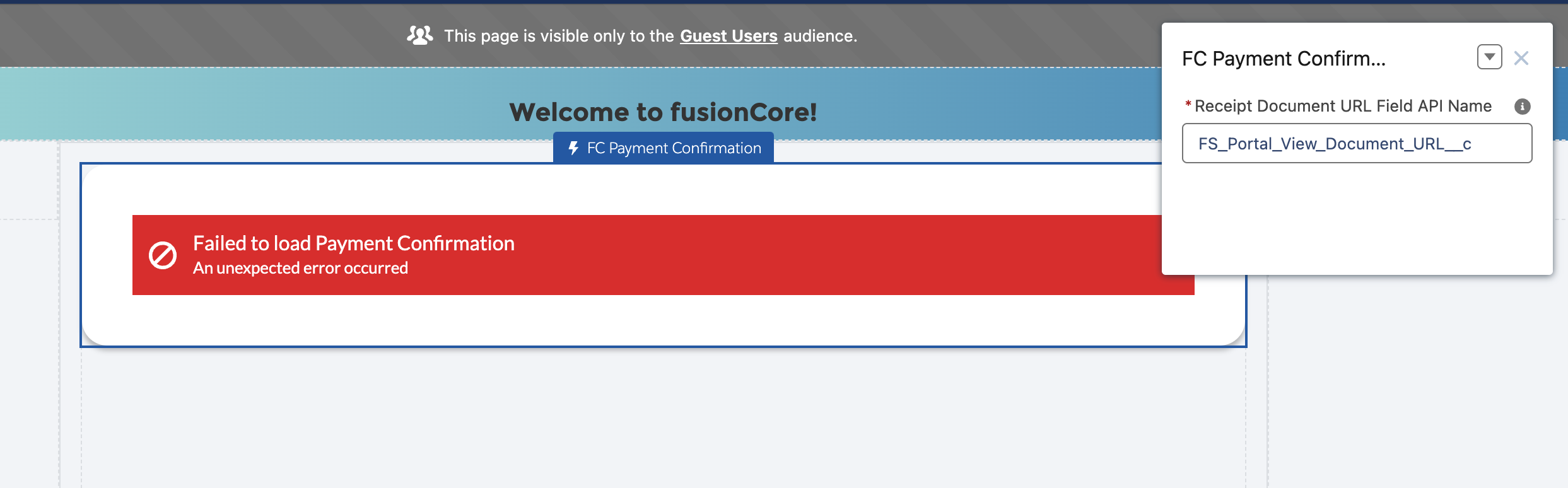 Setting the Receipt Document URL Field API Name property on the Payment Confirmation component