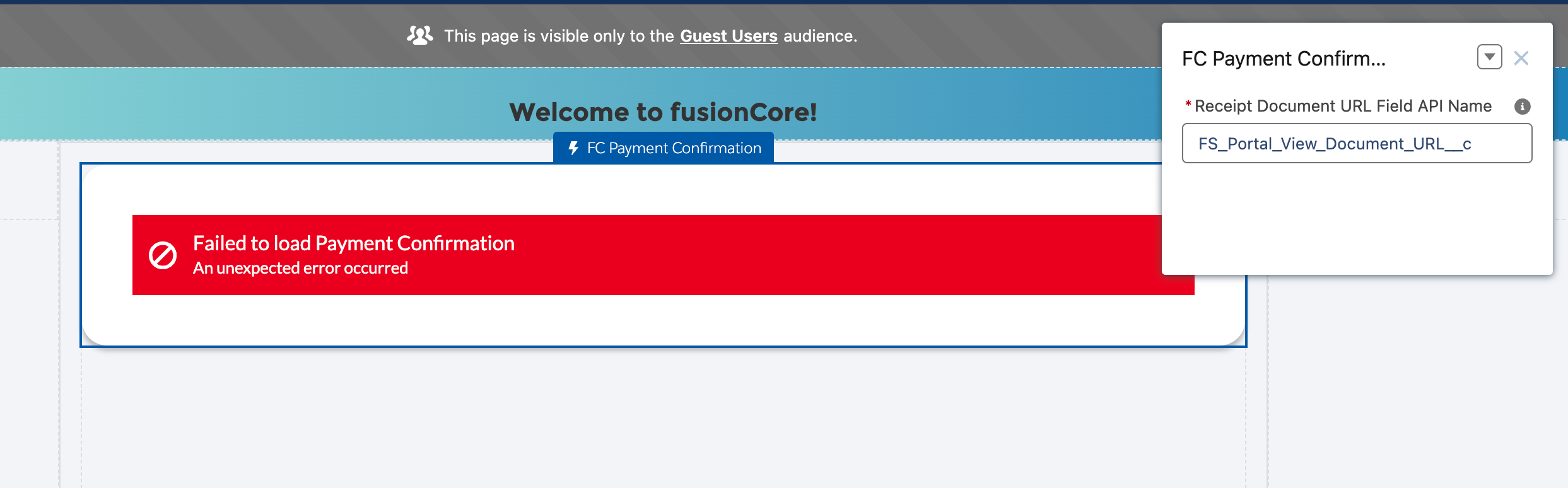 Setting the Receipt Document URL Field API Name property on the Payment Confirmation component