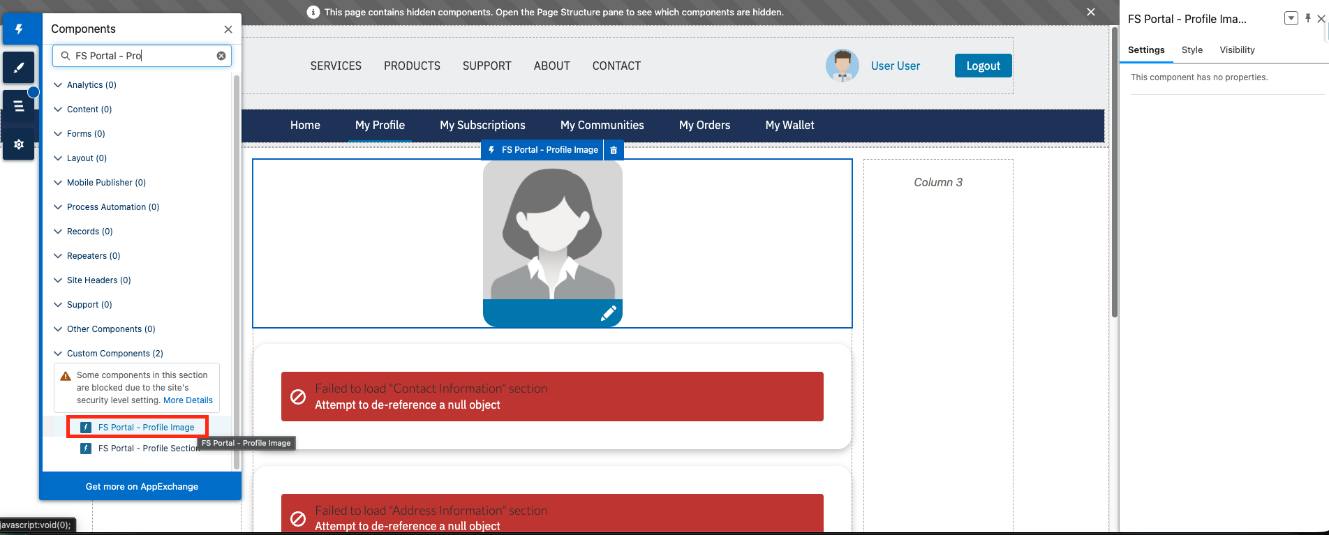 The FS Portal - Profile Image component placed at the top of a portal page