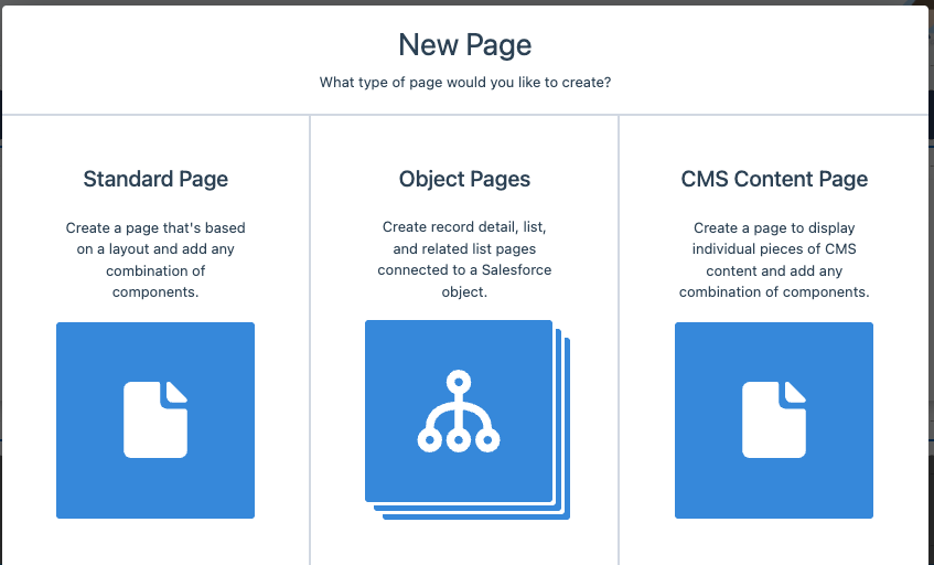 The page type dialog with Standard Page selected