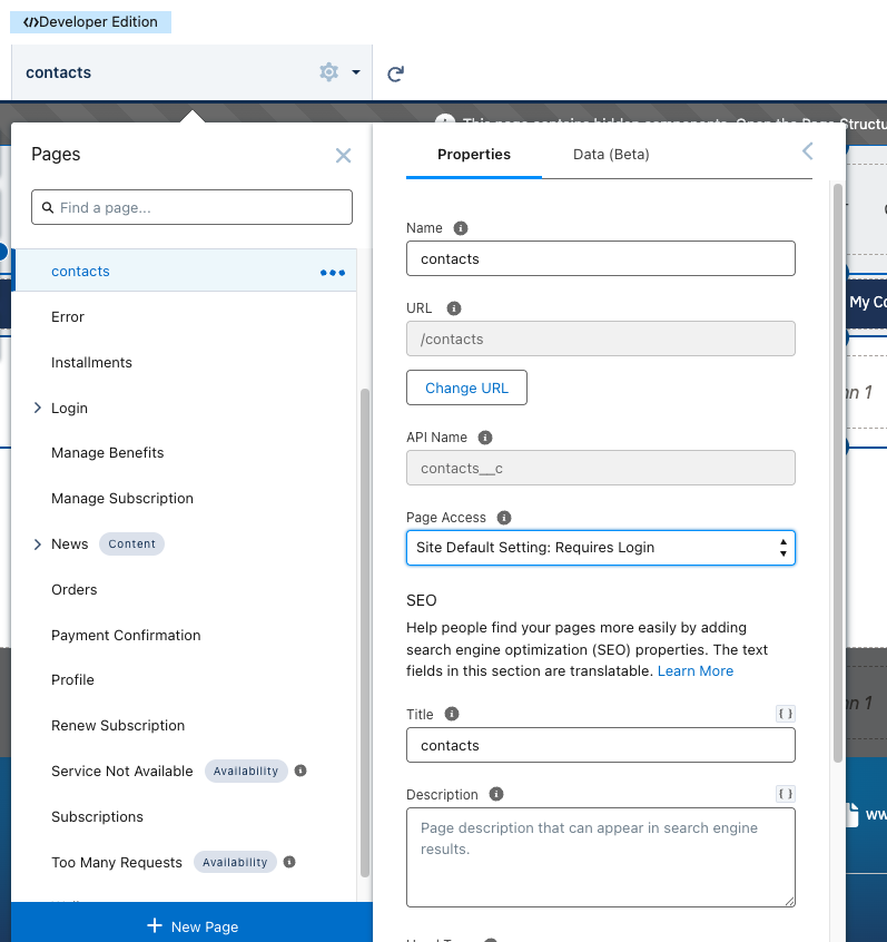 The Page Access setting in Experience Builder