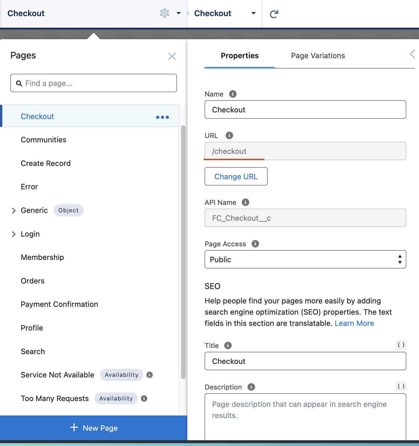 The Portal Checkout Page Path field on a Business Unit record