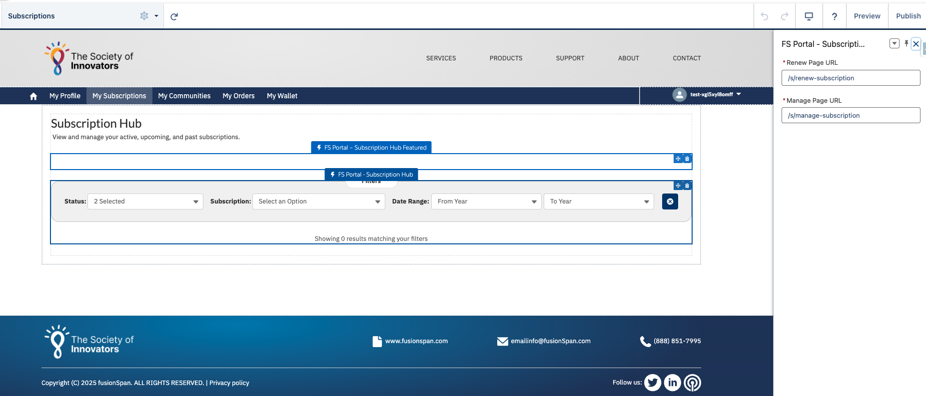 The FS Portal - Subscription Hub component placed on a portal page