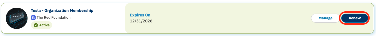 A subscription card in the Subscription Hub with the Renew button