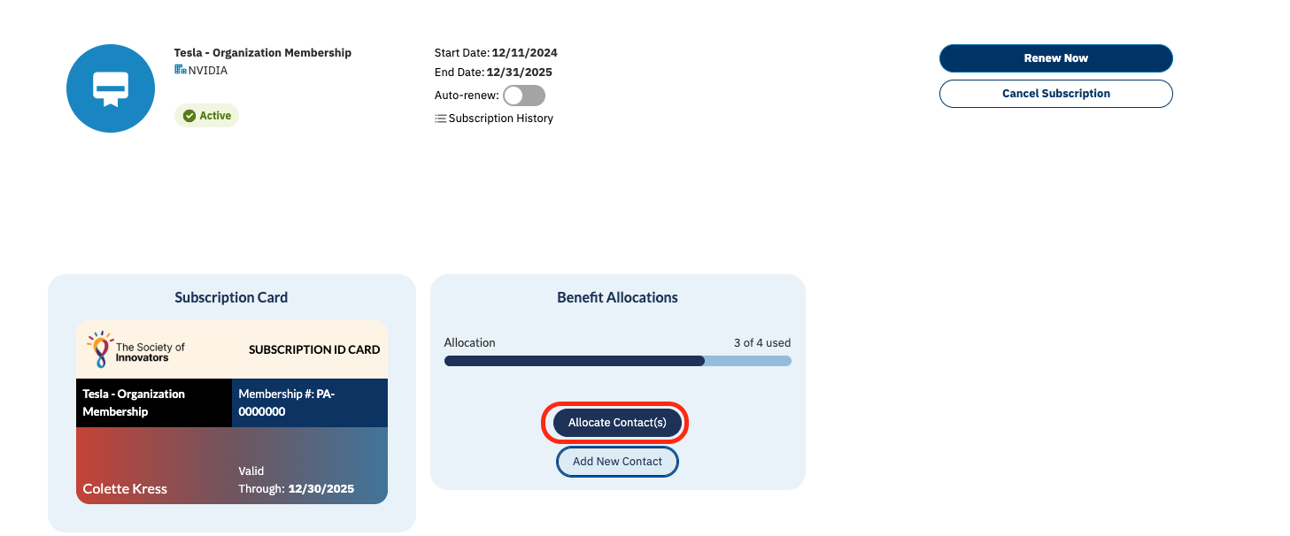 The Add New Contact button in the benefit allocation view