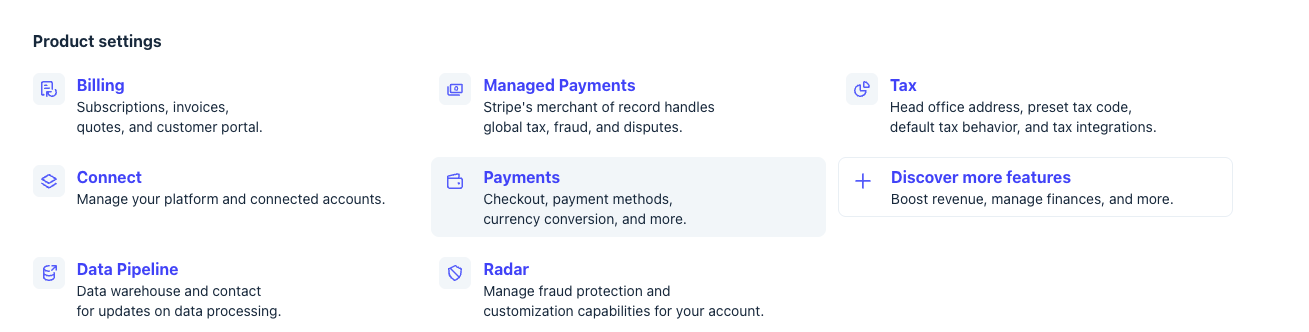Stripe Payments settings