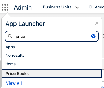 The Price Book list view with the New button