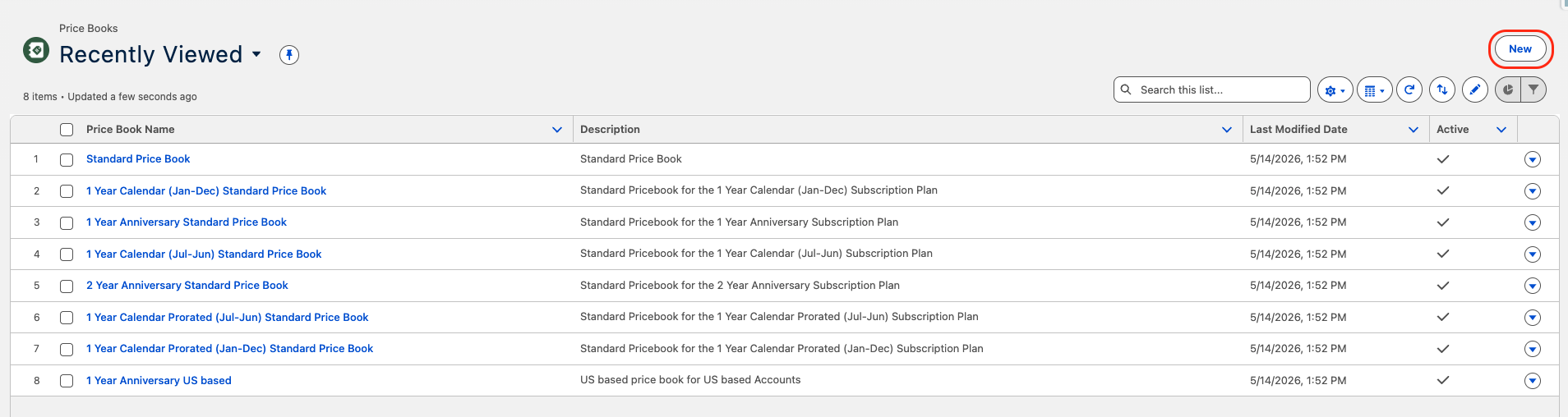 The New Price Book creation dialog