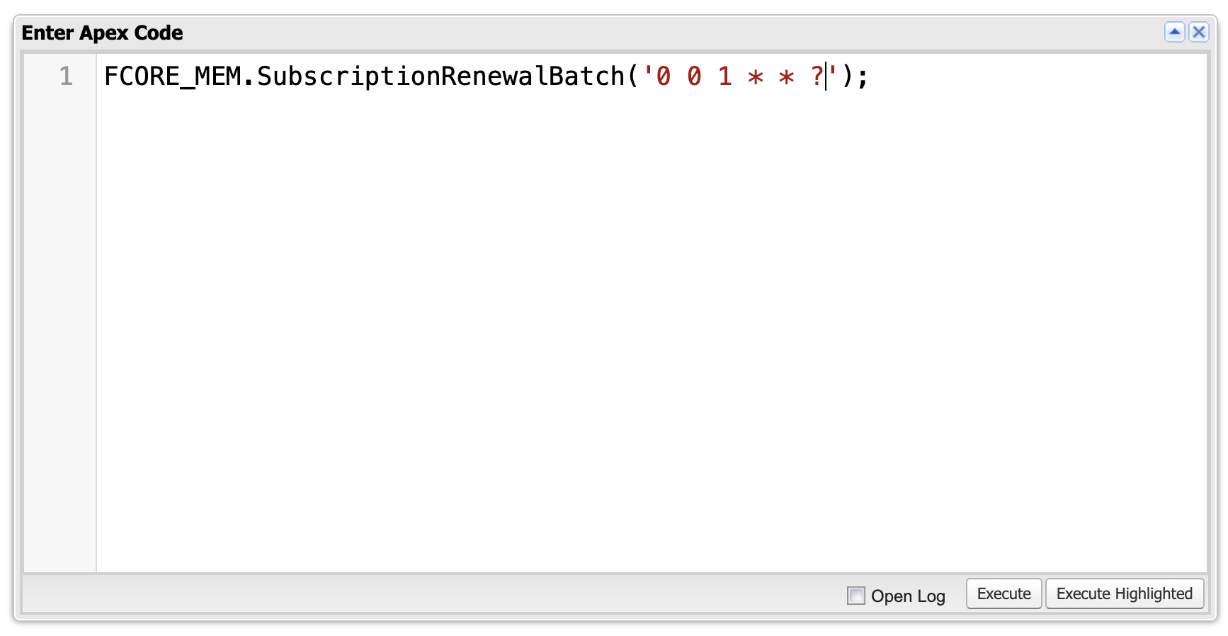 Anonymous Apex calling SubscriptionRenewalBatch.schedule with a cron expression