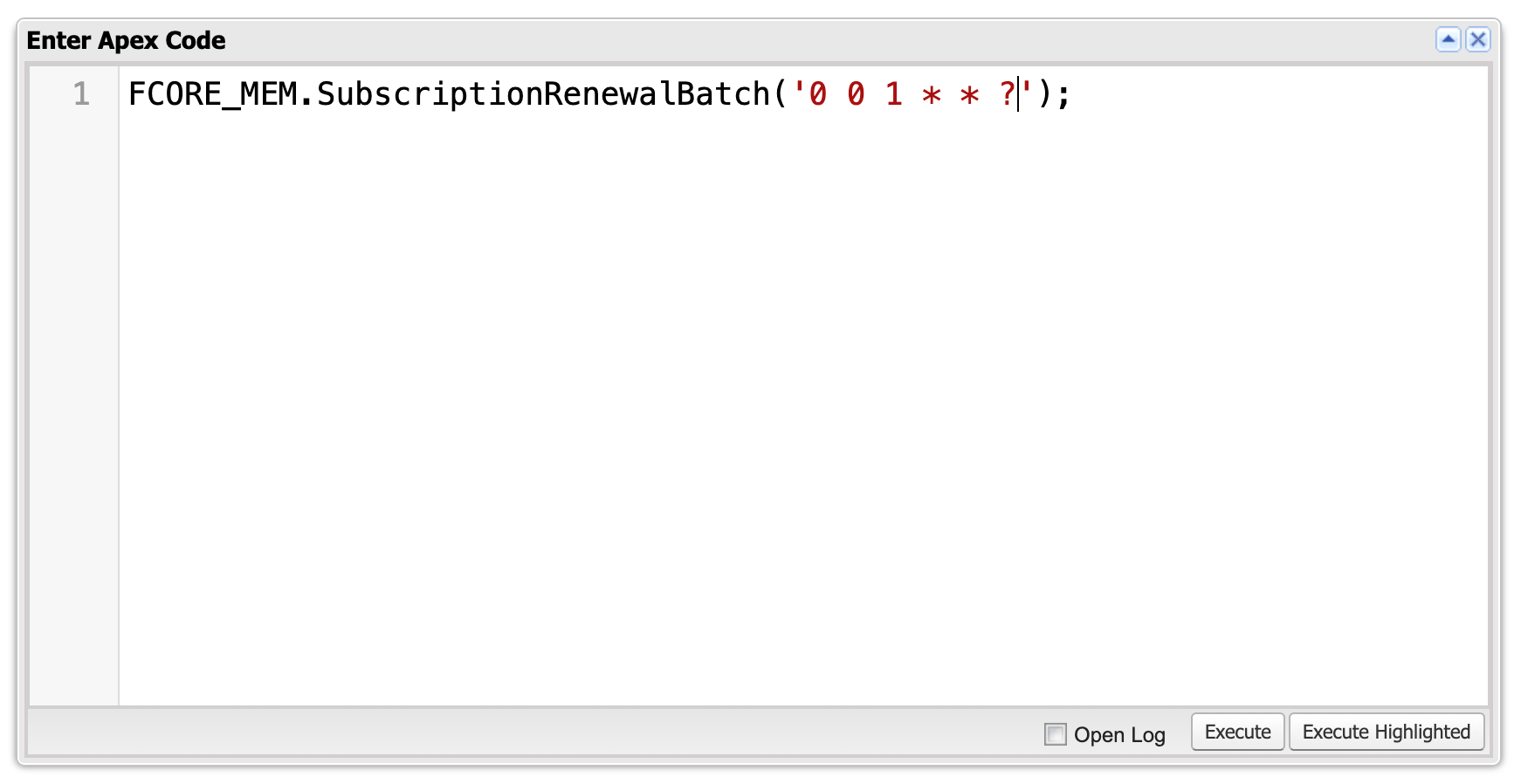 Anonymous Apex calling SubscriptionRenewalBatch.schedule with a cron expression