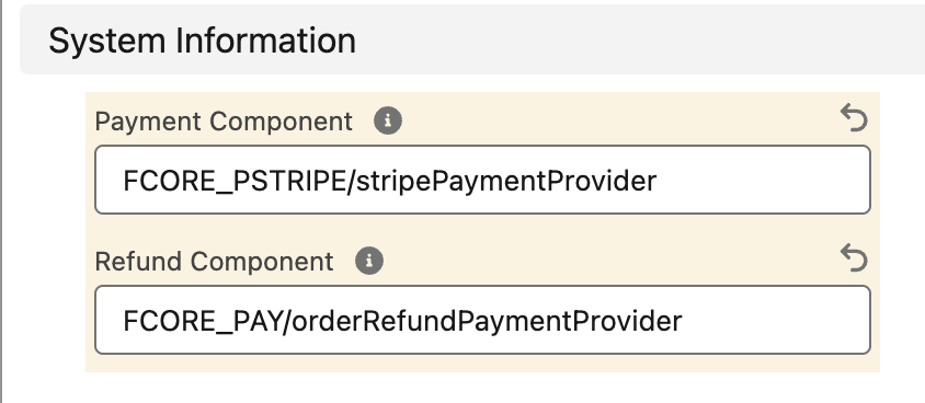 The System Information section showing the three Stripe component fields populated