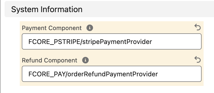 The System Information section showing the three Stripe component fields populated