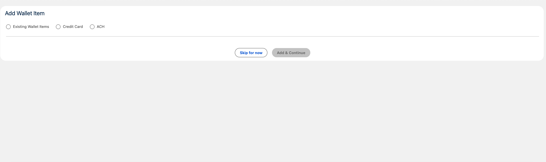Manage Installments component prompting for a Wallet Item after installments are generated