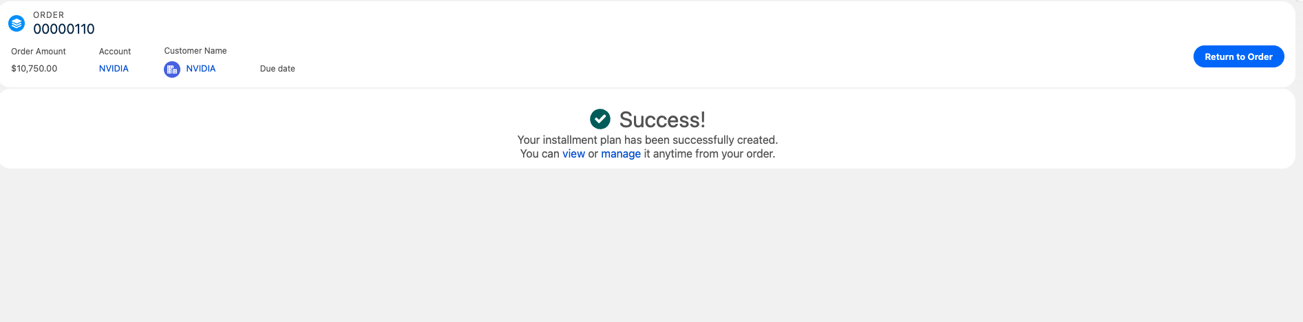 Confirmation that the installments have a payment method set