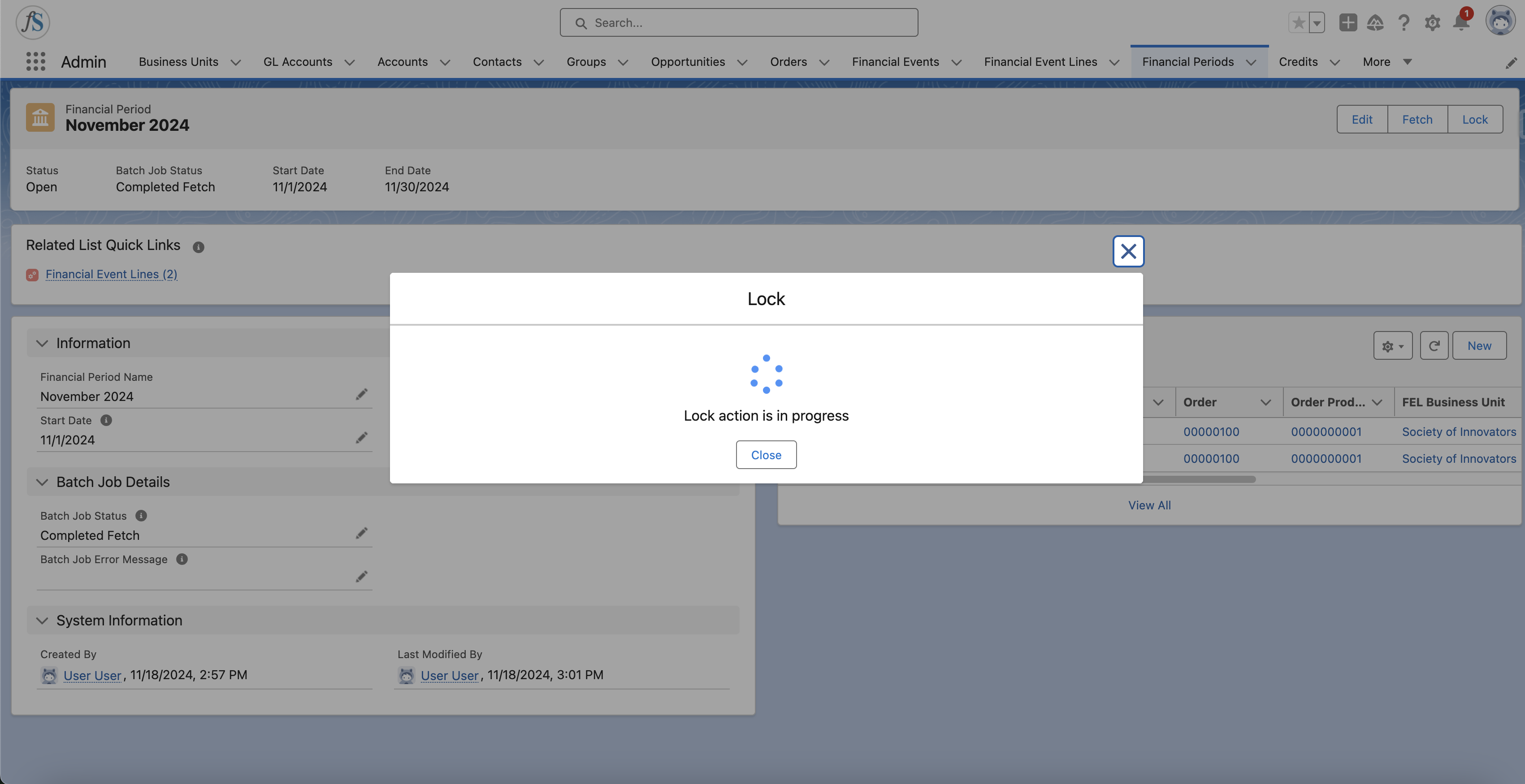Progress pop-up shown while the lock job runs