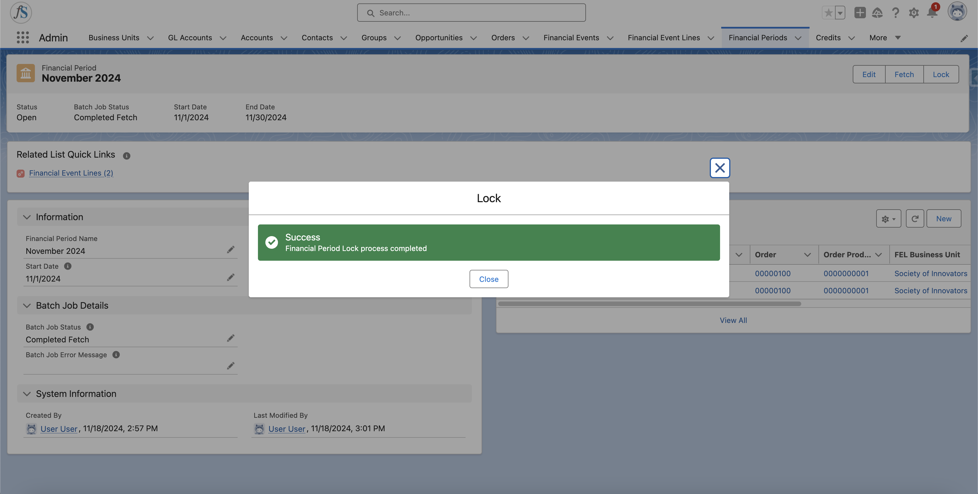 Success pop-up shown when the lock completes
