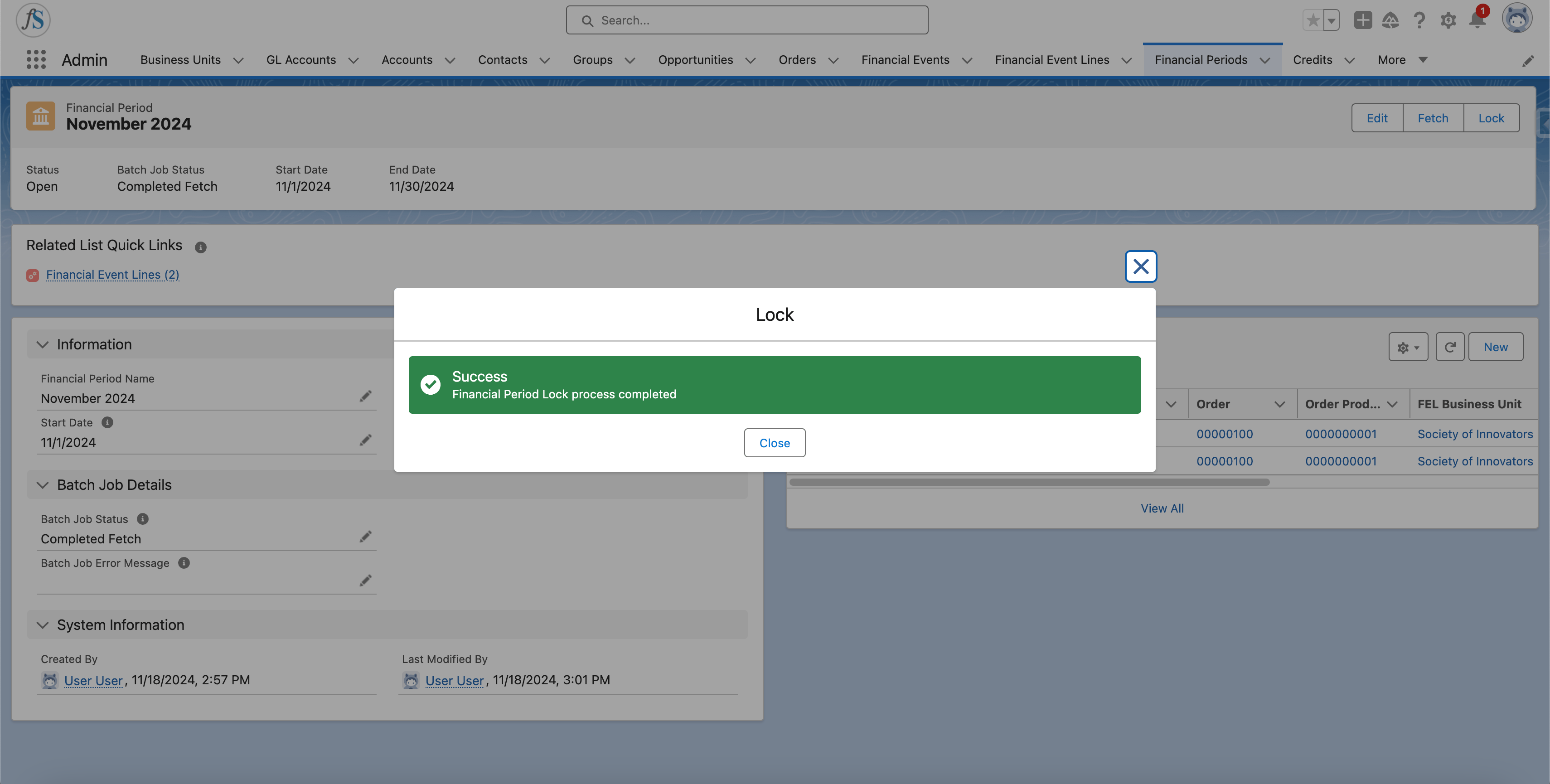 Success pop-up shown when the lock completes