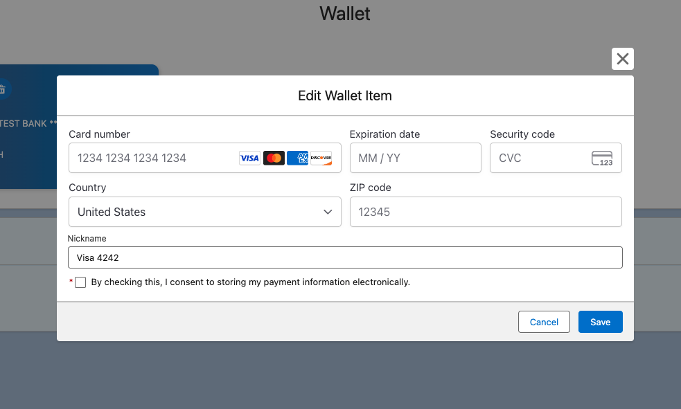 Editing the full payment details of a Wallet Item