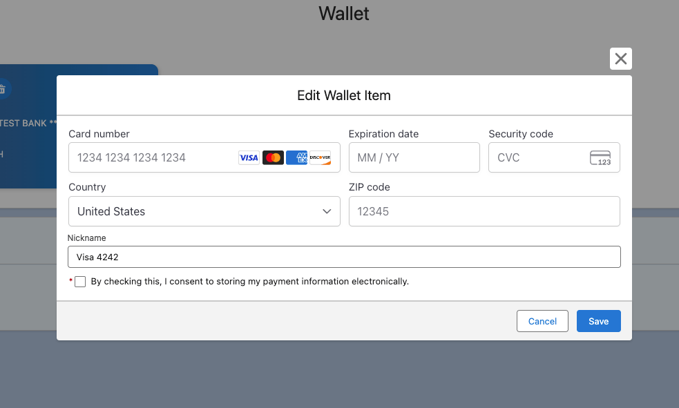 Editing the full payment details of a Wallet Item