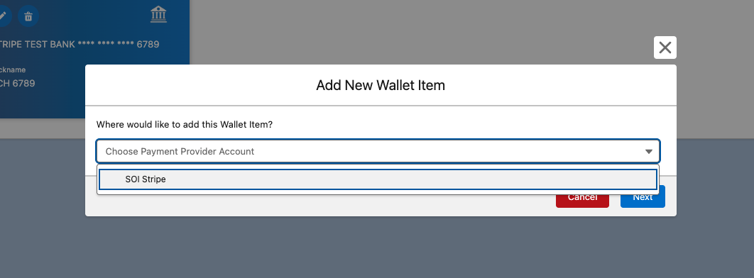 The Payment Provider Account selection step