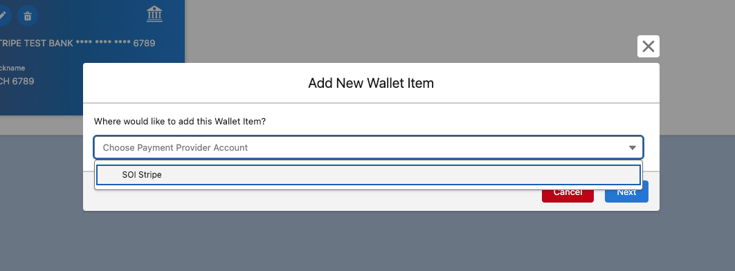 The Payment Provider Account selection step