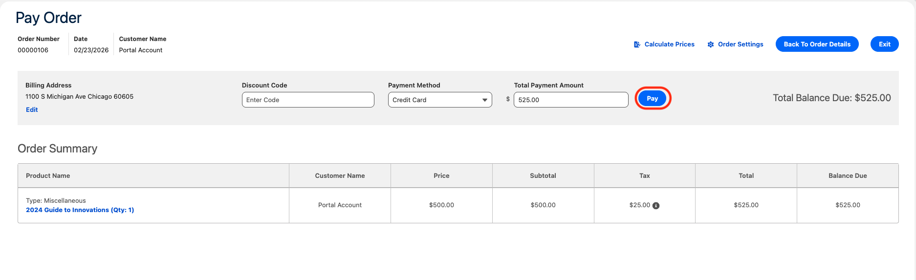 The Payment page with a Stripe Card payment type selected