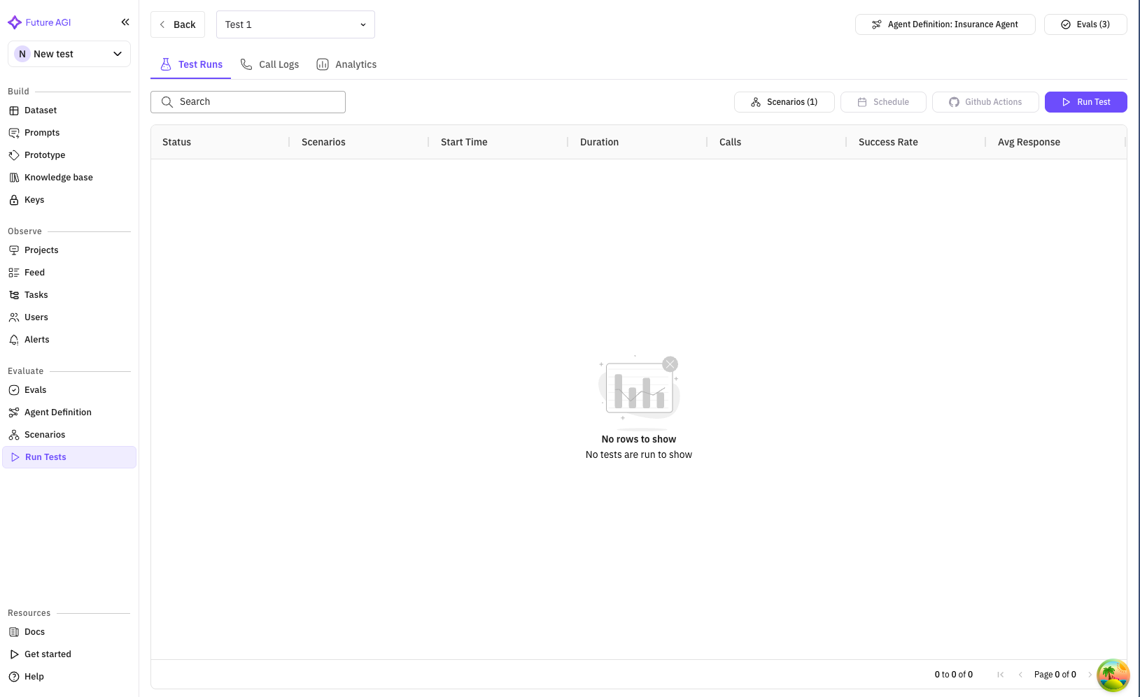 Test Run Tab
