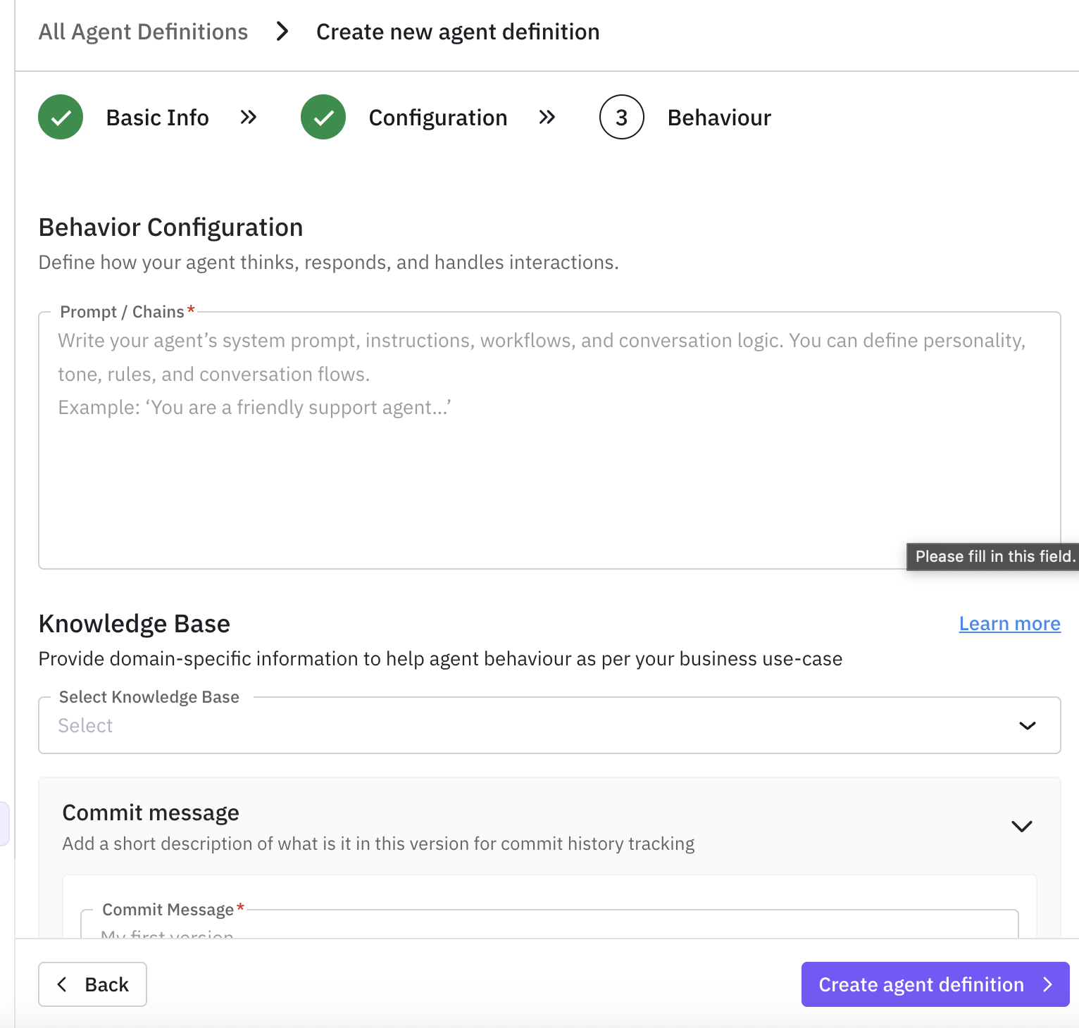 Agent Definitions Page