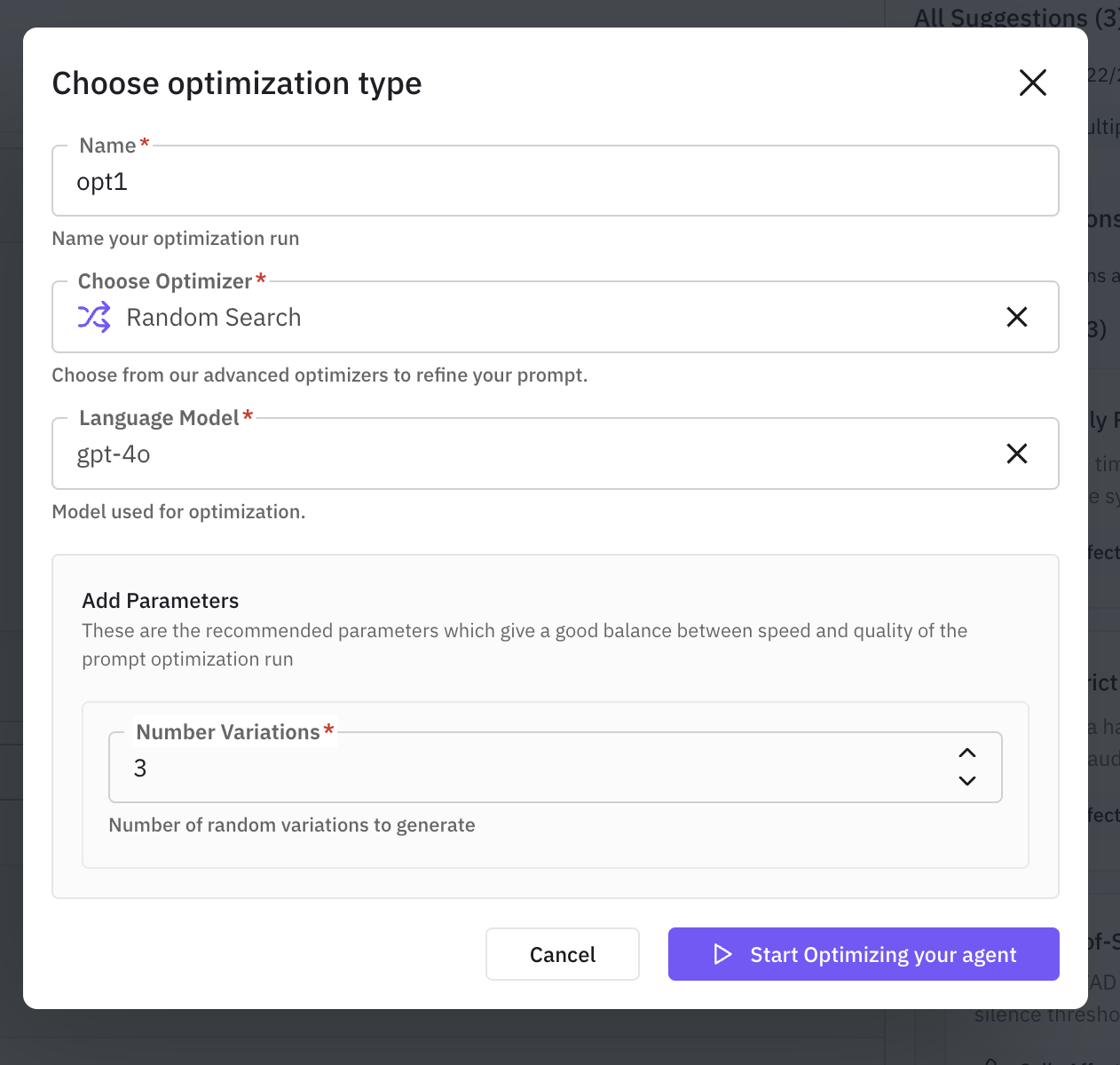 Optimization Settings