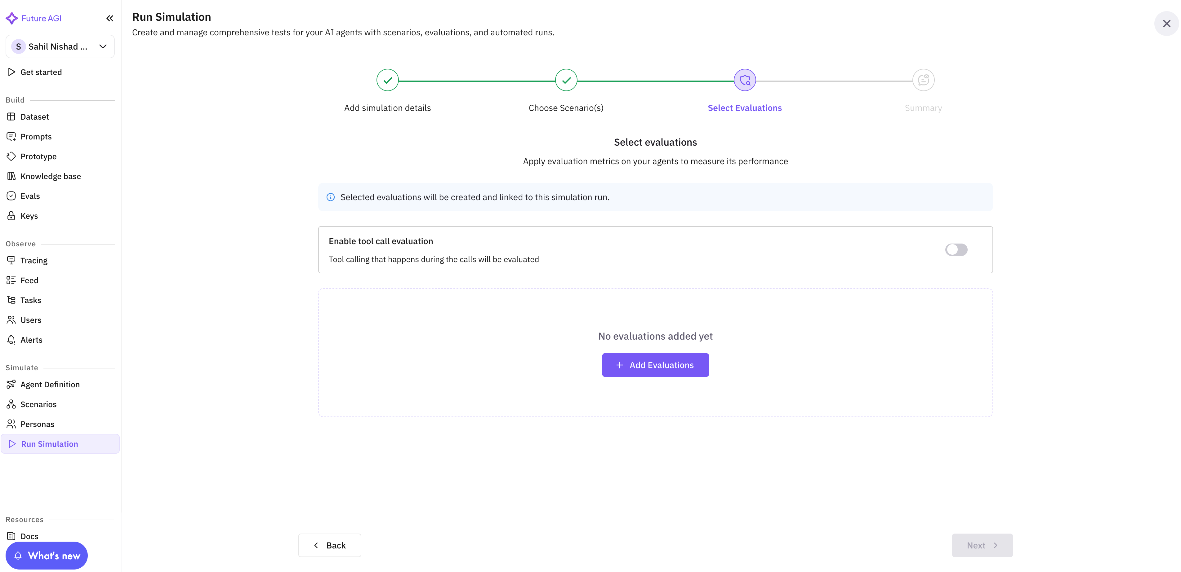 Fig 1. Run simulation dashboard for selecting evaluation