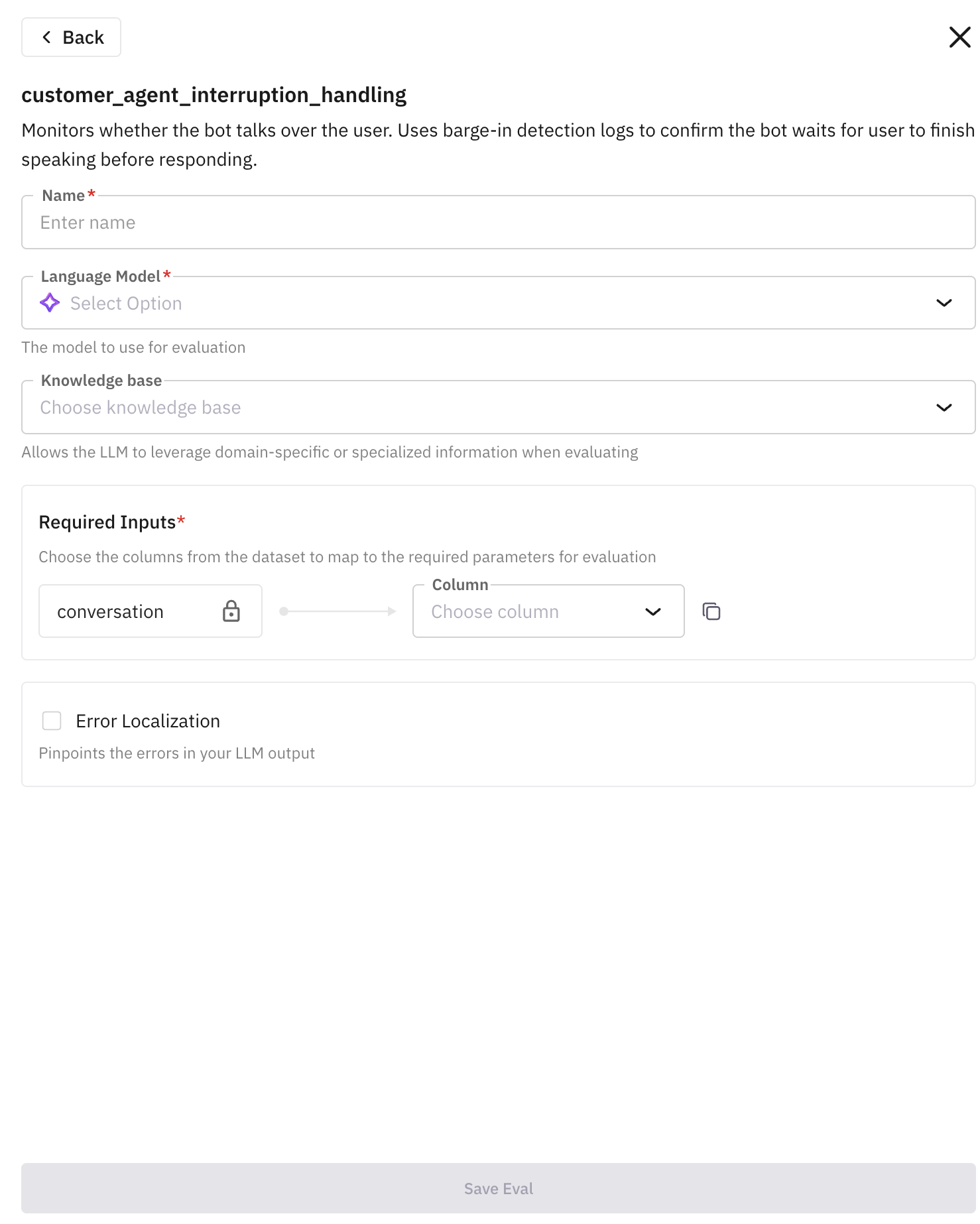 Fig 3. Configuring eval (zoomed in)