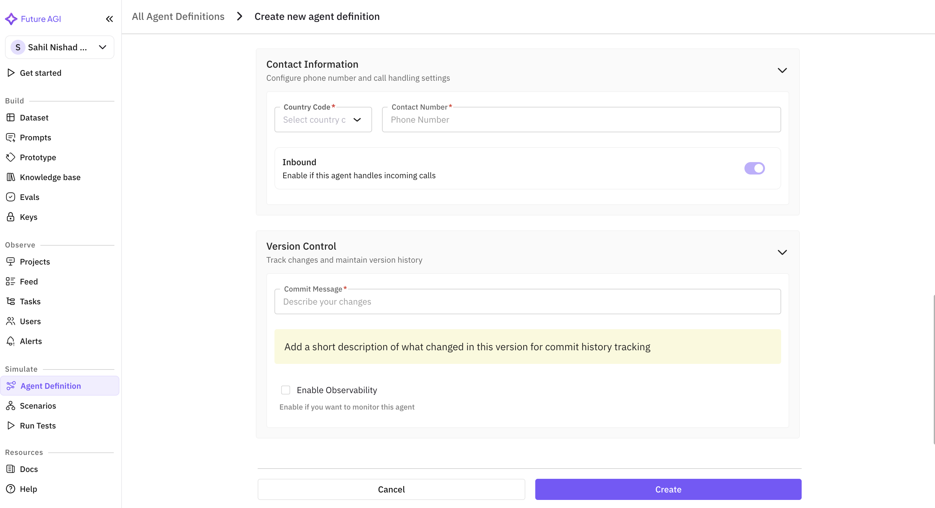 Agent Definitions Page