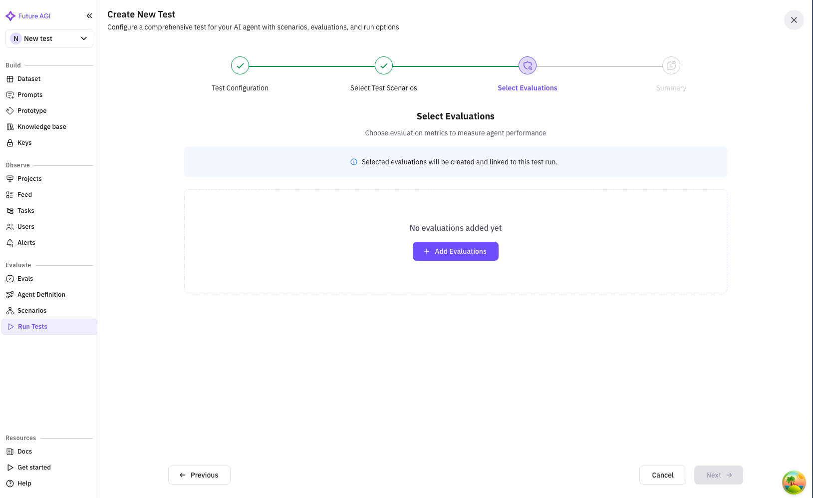 Select Evaluations Screen