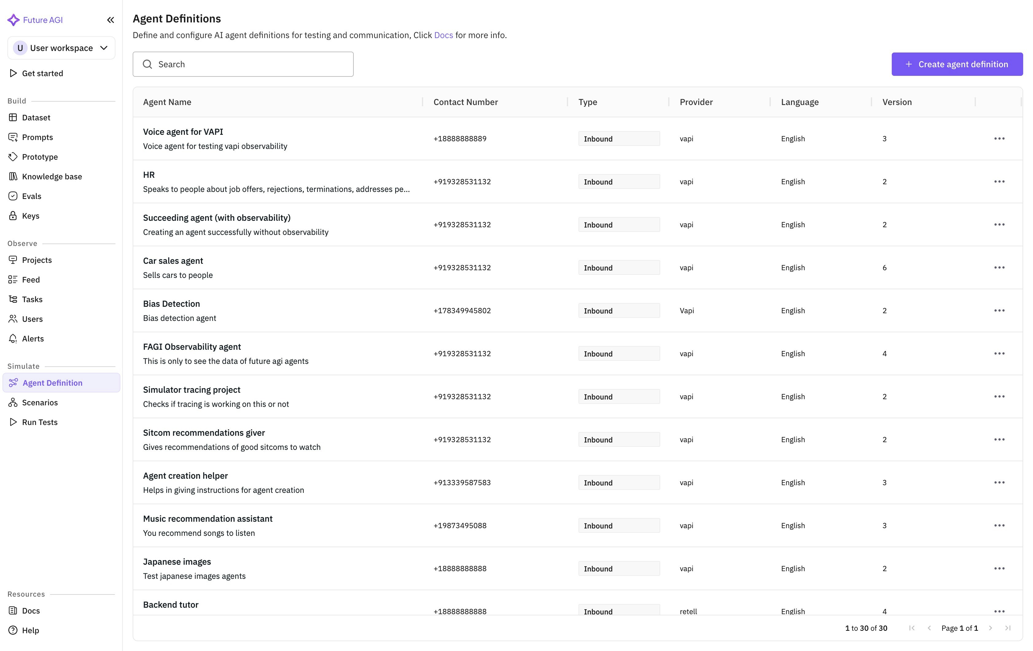Agent definition details