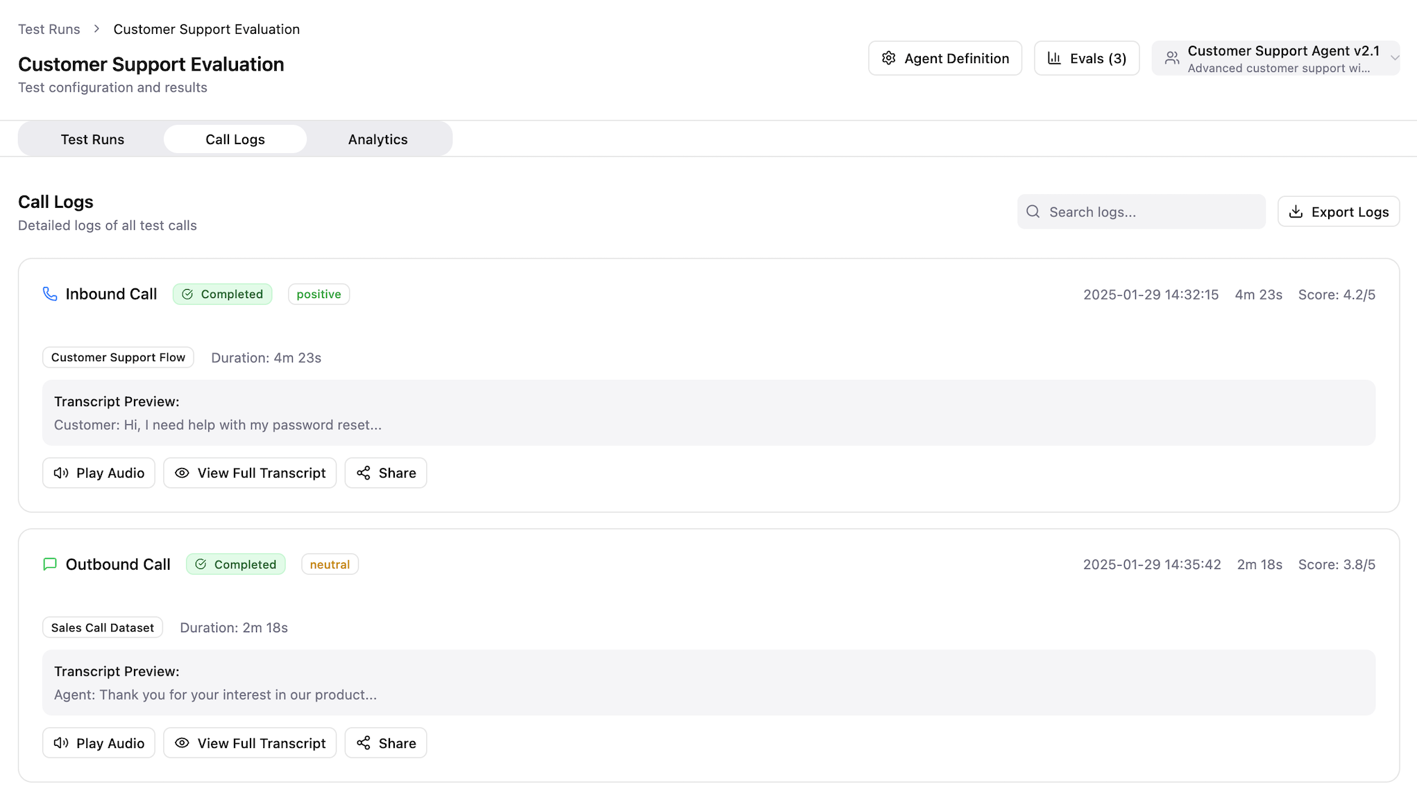 Call Logs View