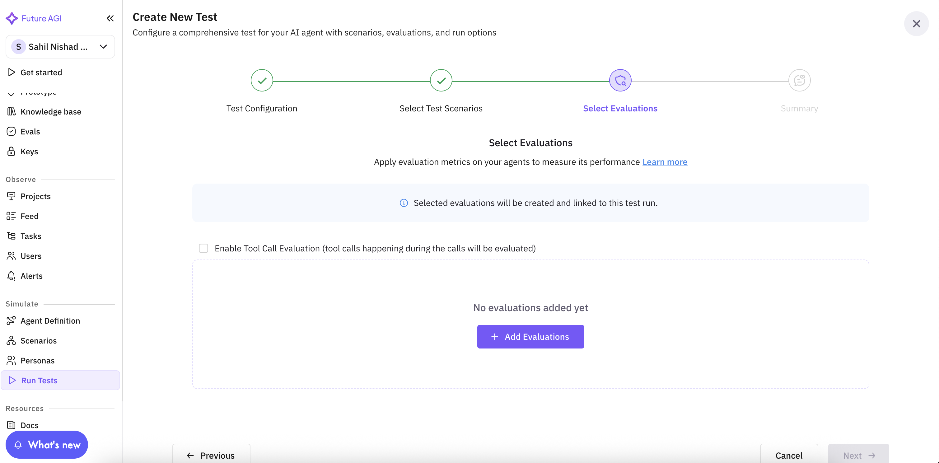 Select Evaluations Screen