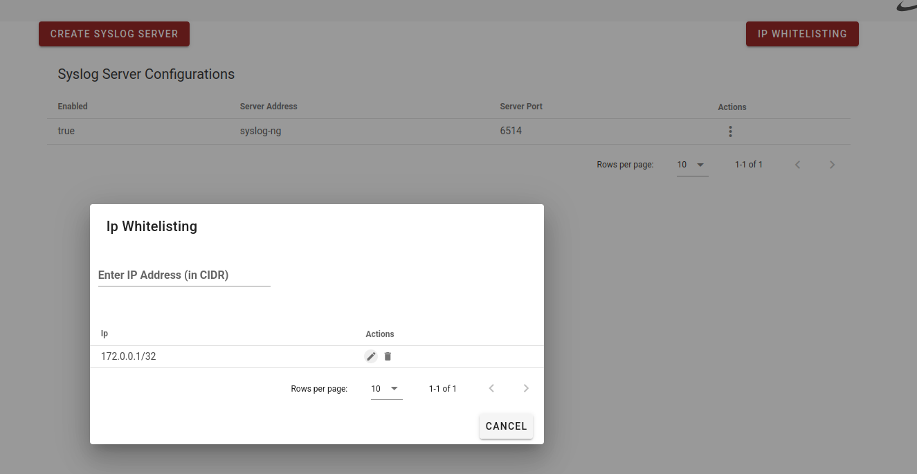 Ip Whitelisting dialog