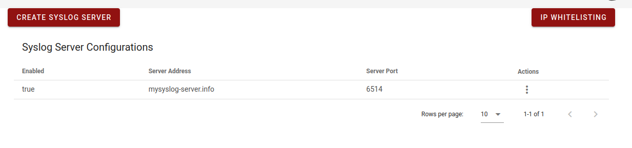 Saved syslog server configuration