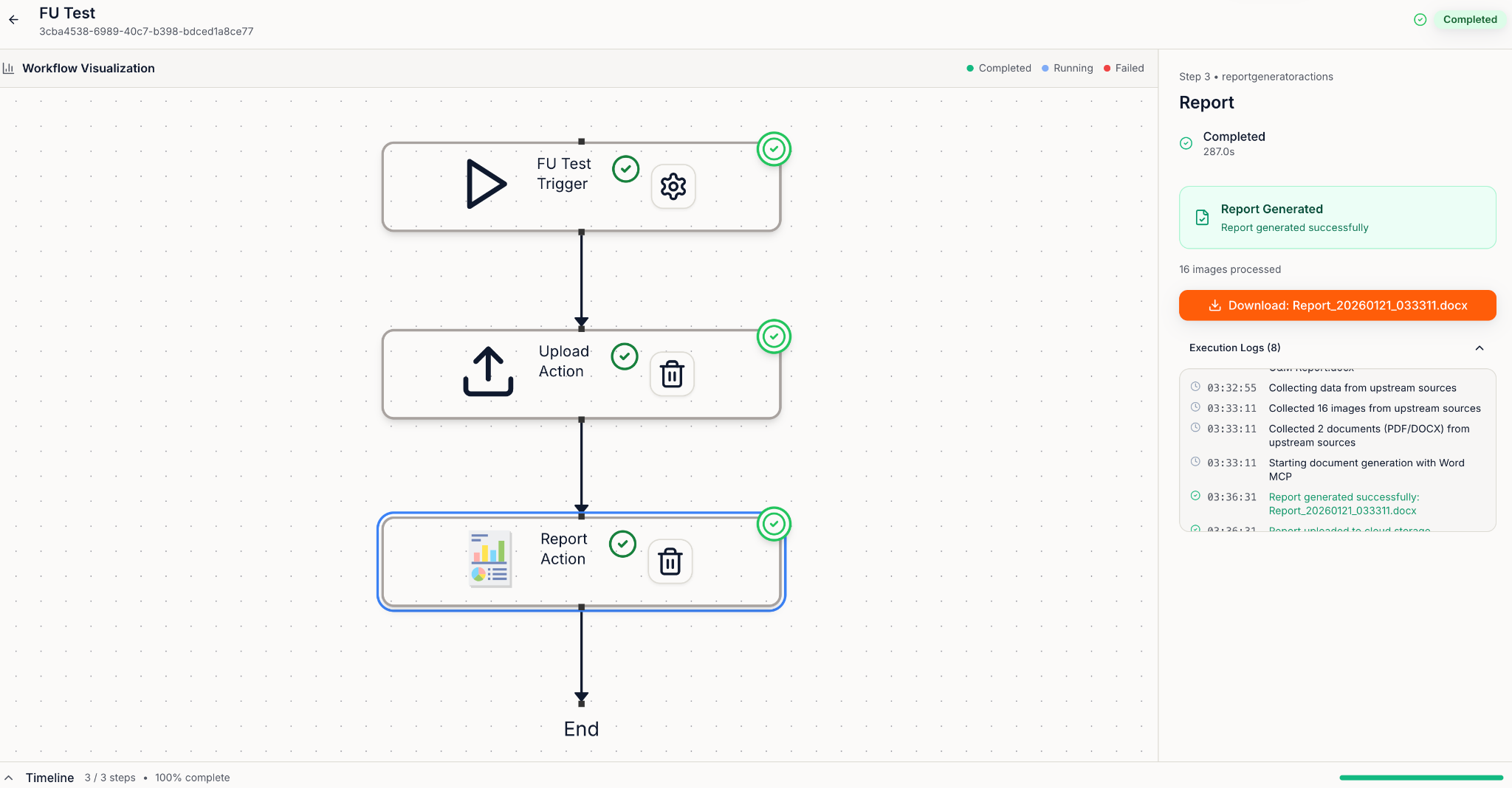 Completed report in Run Viewer