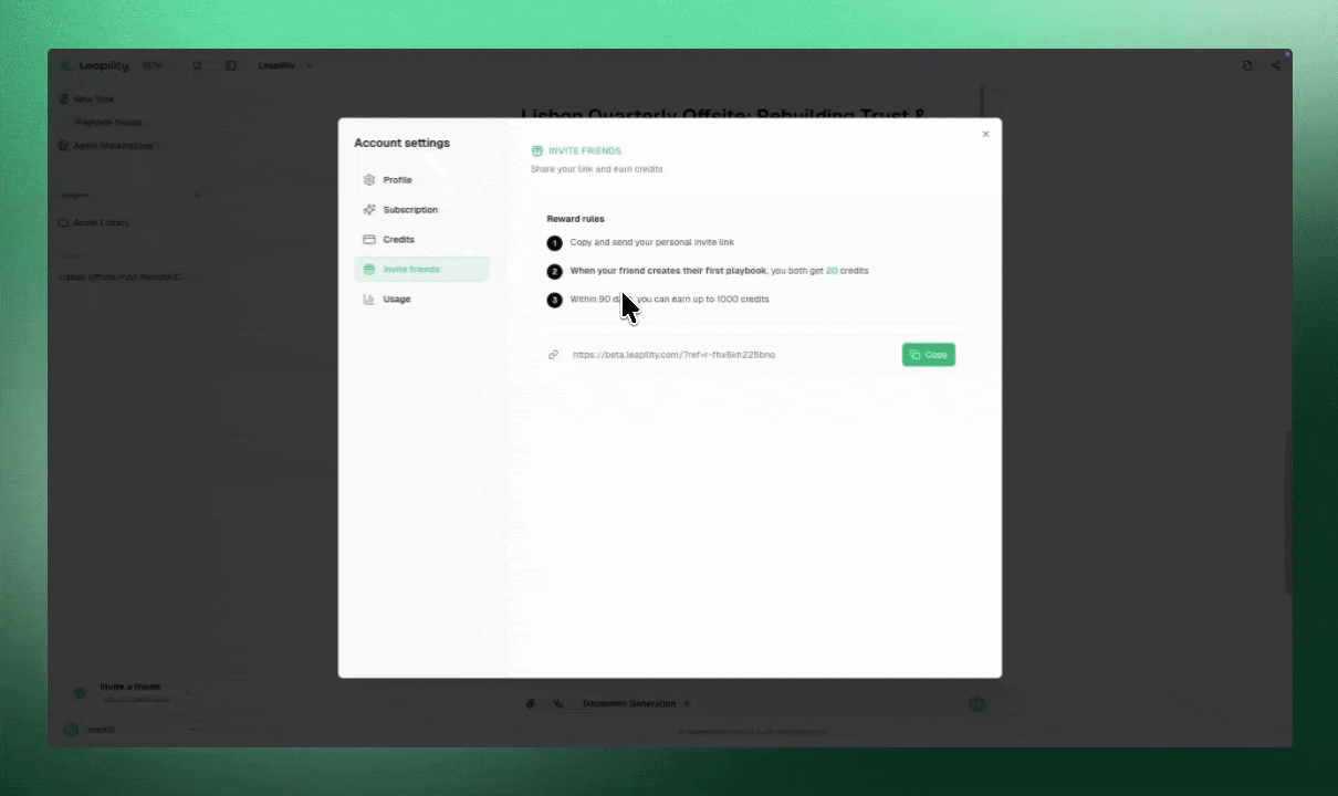 Personal Center - Leapility docs