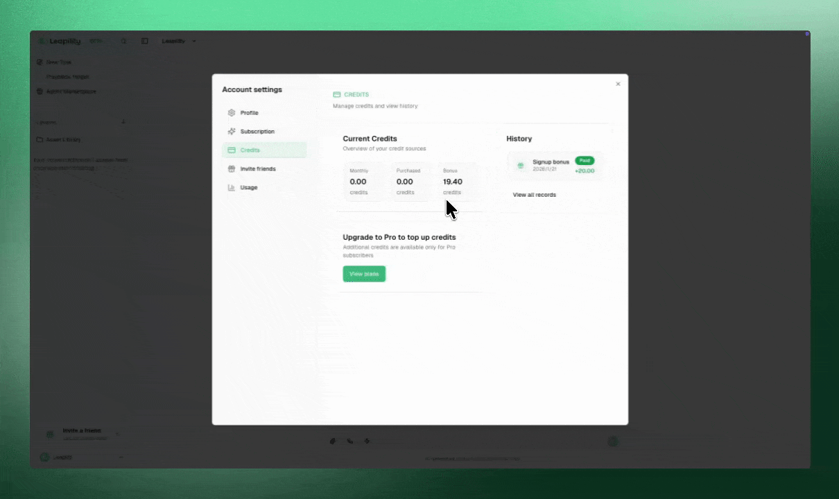 Personal Center - Leapility docs