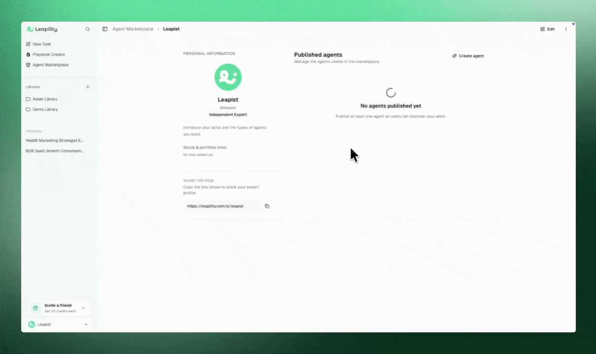 Agent Marketplace - Leapility docs