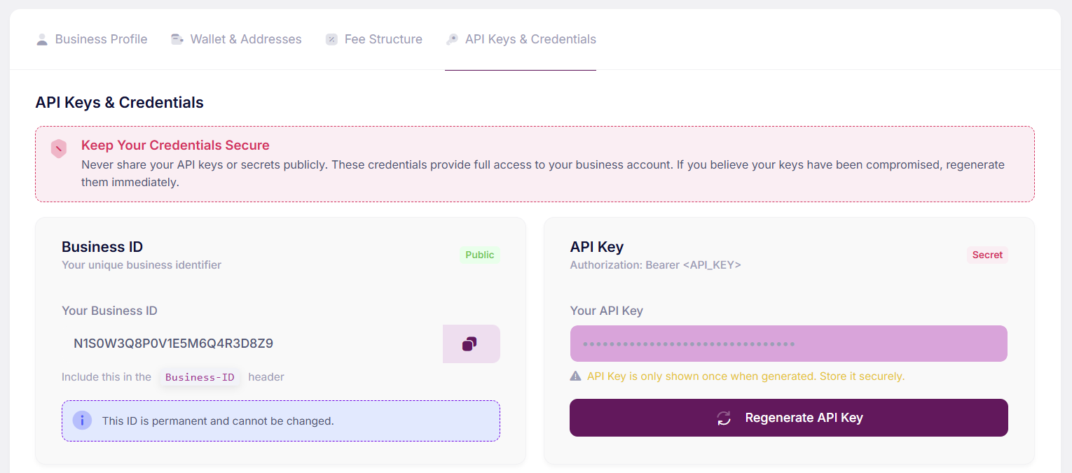 API Keys & Credentials Dashboard