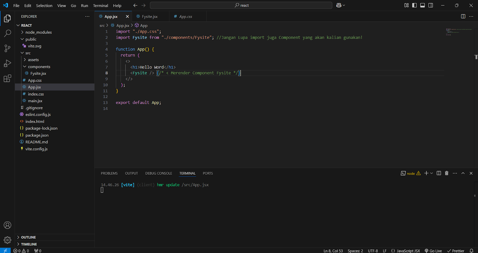 Import and use Fysite in App.js