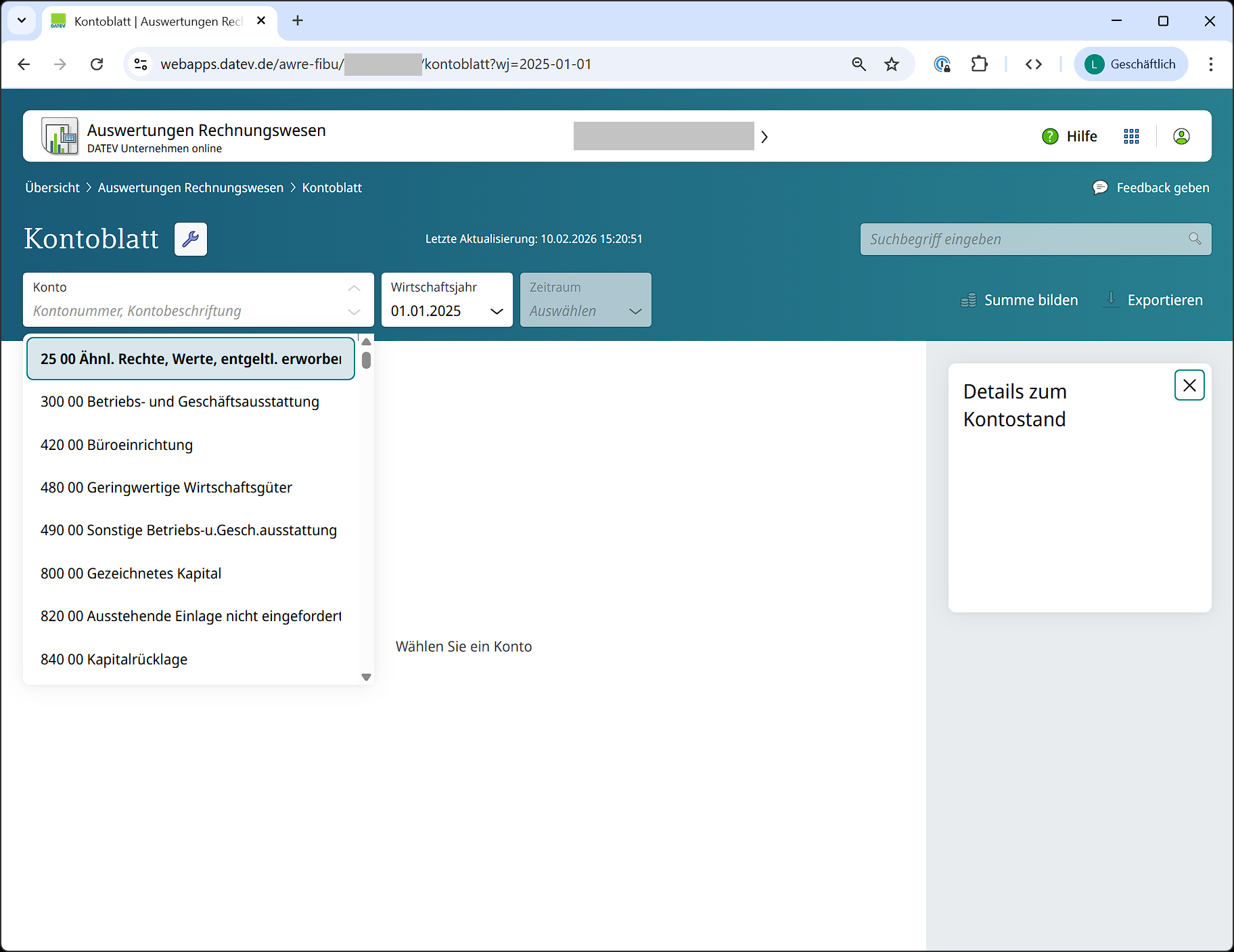 Kontoblatt neue Ansicht in DATEV Unternehmen Online