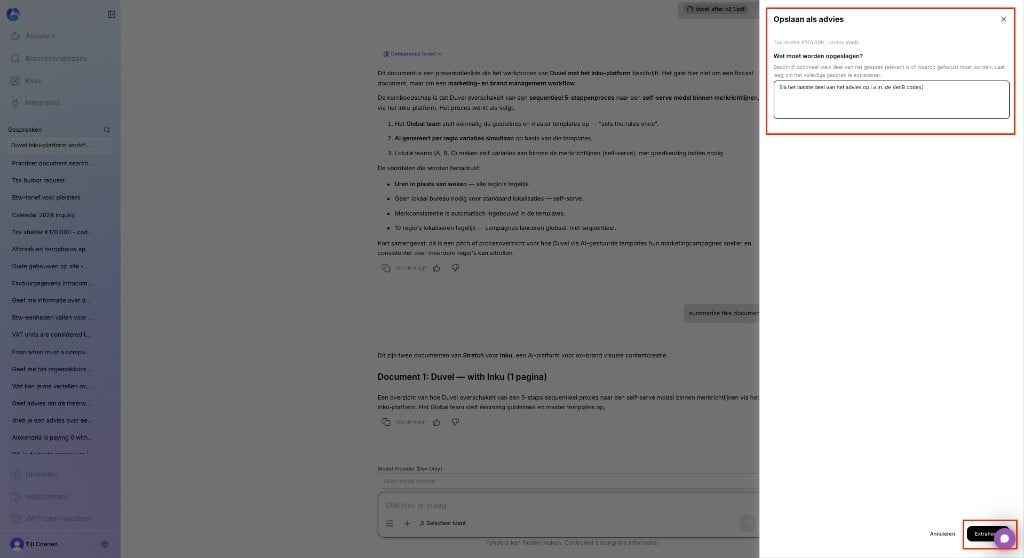 Stap 2: bevestig Opslaan als advies
